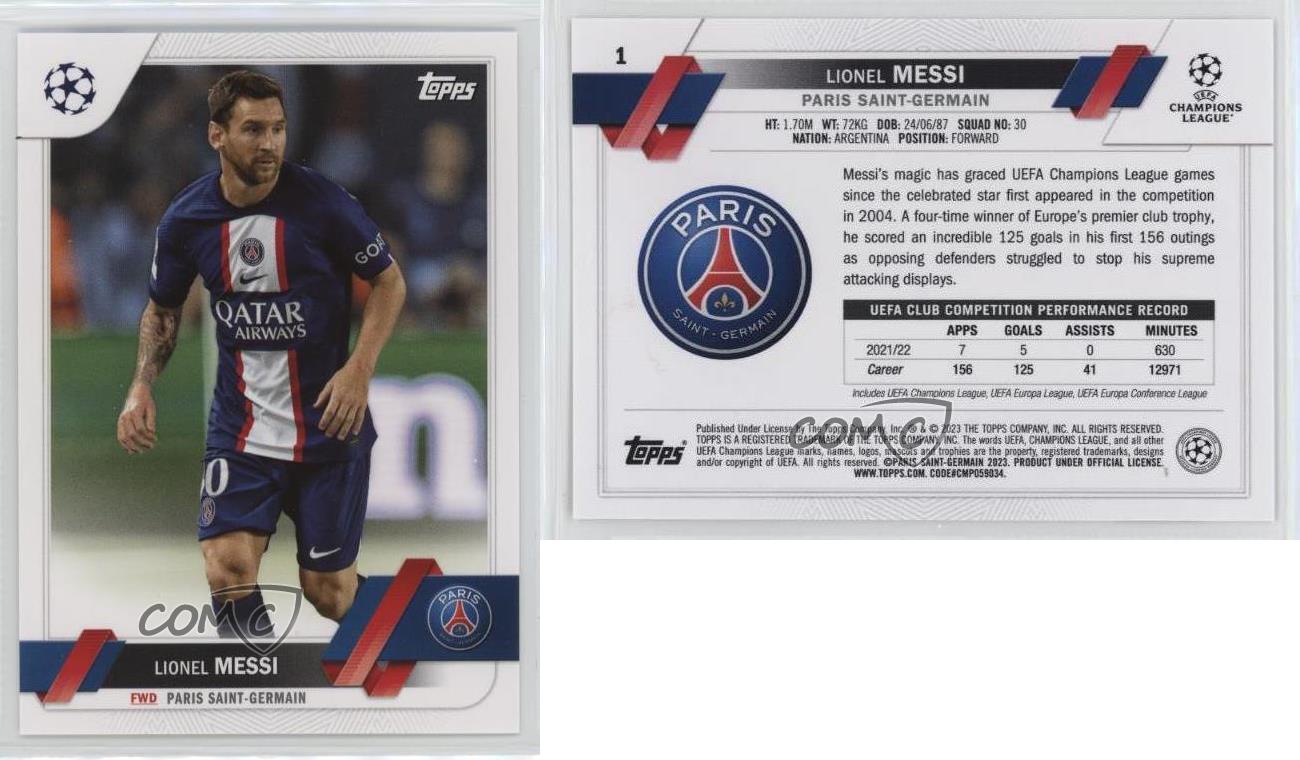 2022-23 Topps UEFA Club Competitions Lionel Messi (Looking to his Left) #1.1