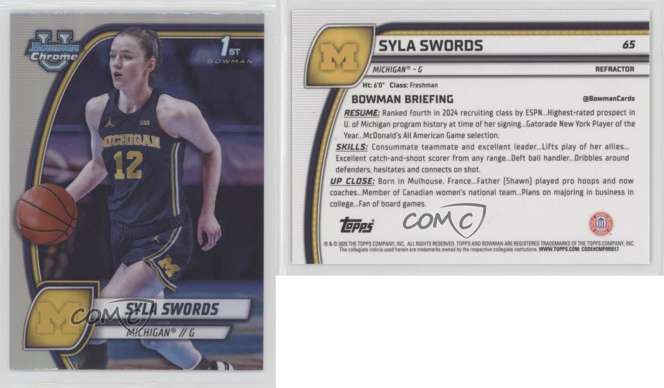 2024-25 Bowman U Chrome Refractor Syla Swords RC #65 Rookie Card