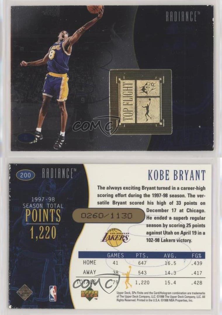 1998-99 SPx Finite - Top Flight Kobe Bryant #200 Radiance 1998-99 SPx Finite - Top Flight Kobe Bryant #200 Radiance