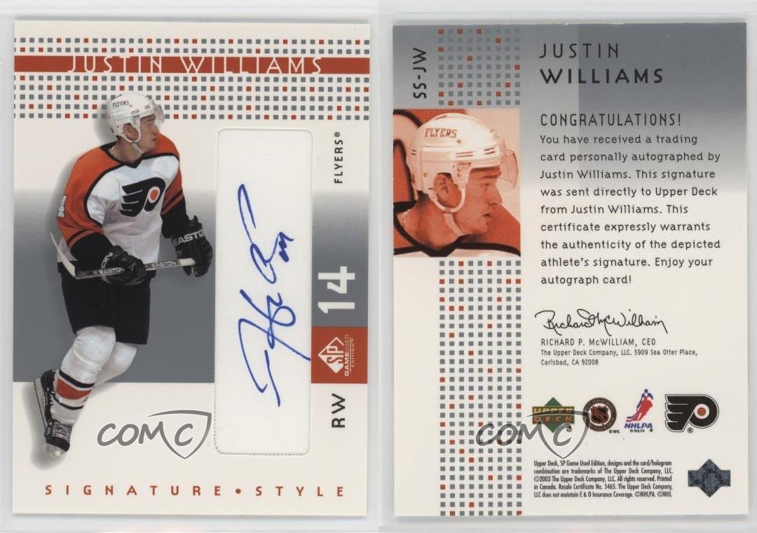 2002-03 SP Game Used Signature Style Justin Williams #SS-JW Auto