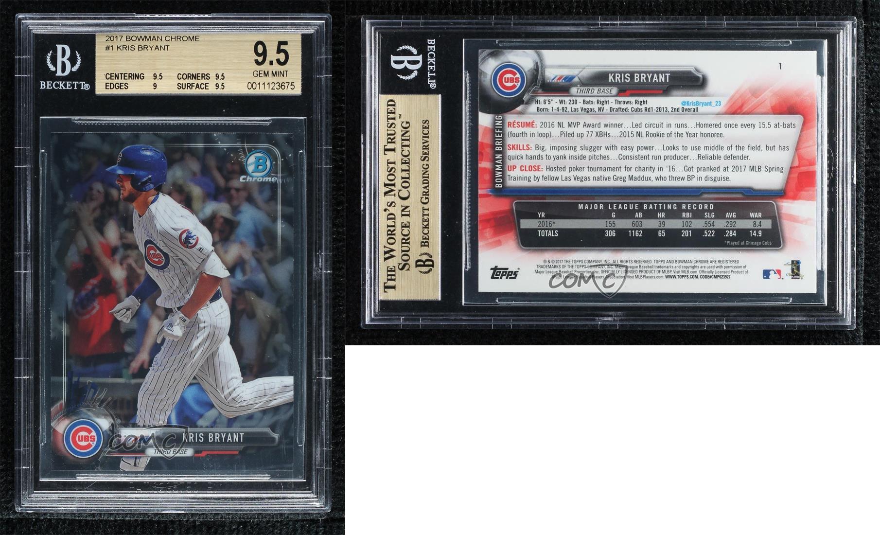 2017 Bowman Chrome Kris Bryant #1 BGS 9.5 GEM MINT - Picture 3 of 3
