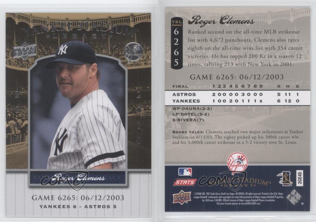 2008 Upper Deck Yankee Stadium Legacy Roger outlet Clemens #YSL6265