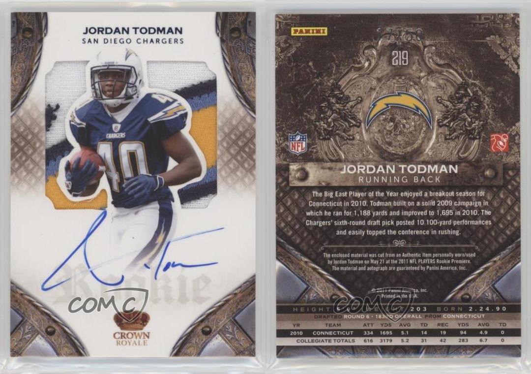 2011 Crown Royale Silhouette Signatures Blue /50 Jordan Todman Rookie Auto RC