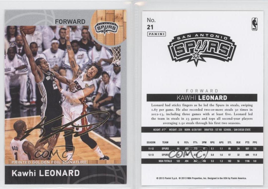 2013-14 Panini NBA (International) Golden Foil Signature #21 Kawhi ...