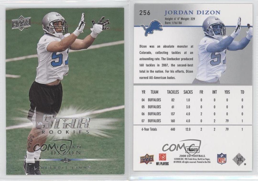 2008 Upper Deck Star Rookies Jordan Dizon Detroit Lions #256