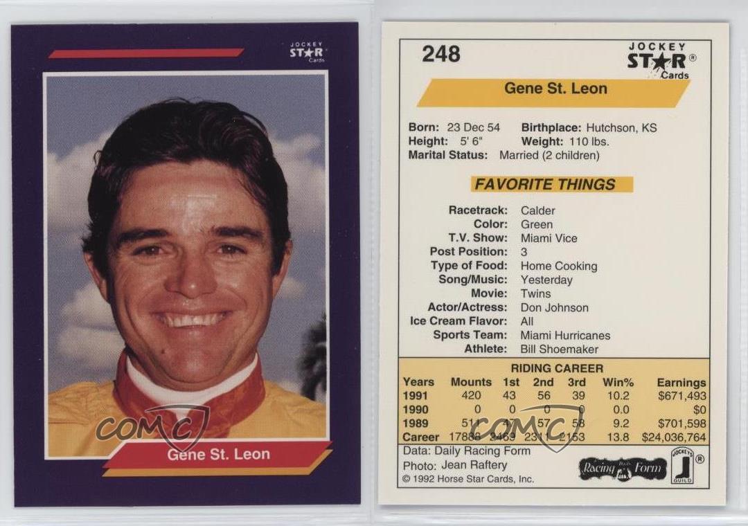 1992 Horse Star Jockey Star Cards Gene St Leon #248 - Bild 3 von 4