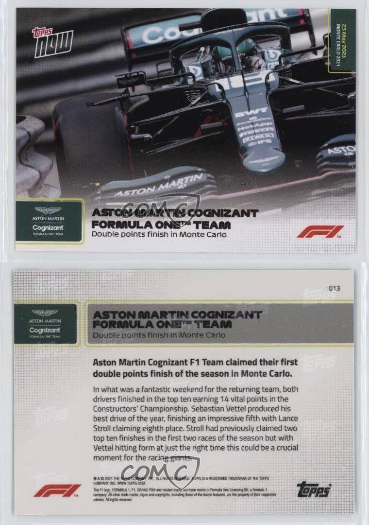 2021 Topps Now F1 /2953 Aston Martin Cognizant Formula One Team #013