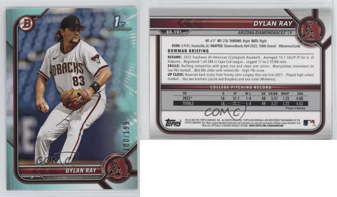 2022 Bowman Draft Aqua /199 Dylan Ray #BD-191 - Picture 3 of 4