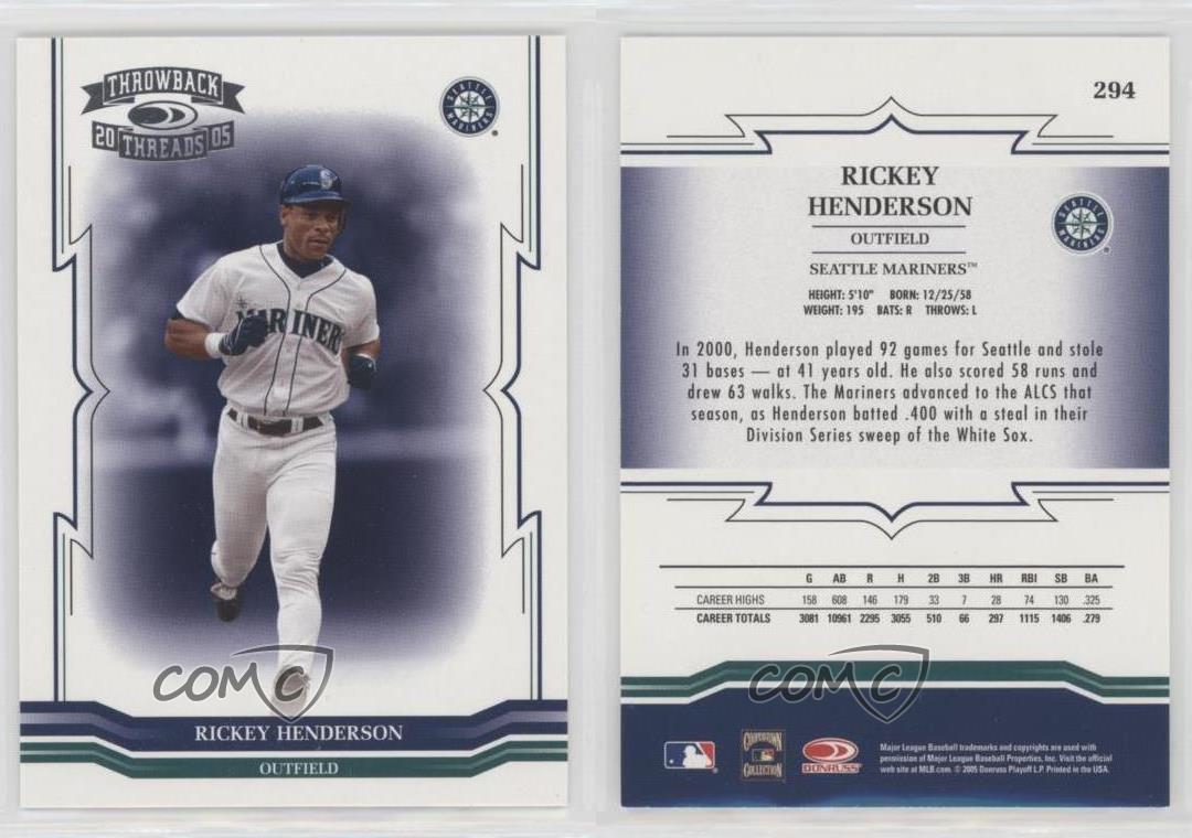  RICKEY HENDERSON 2005 DONRUSS THROWBACK THREADS GAME USED JERSEY  #033/500 BC9209 : Collectibles & Fine Art