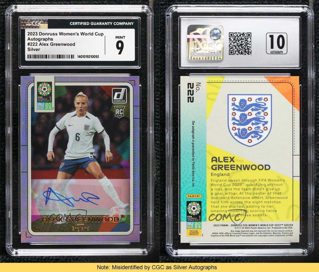 2023 Panini Donruss FIFA Women's World Cup Alex Greenwood #222 CGC 9 Mint Auto - Bild 3 von 3