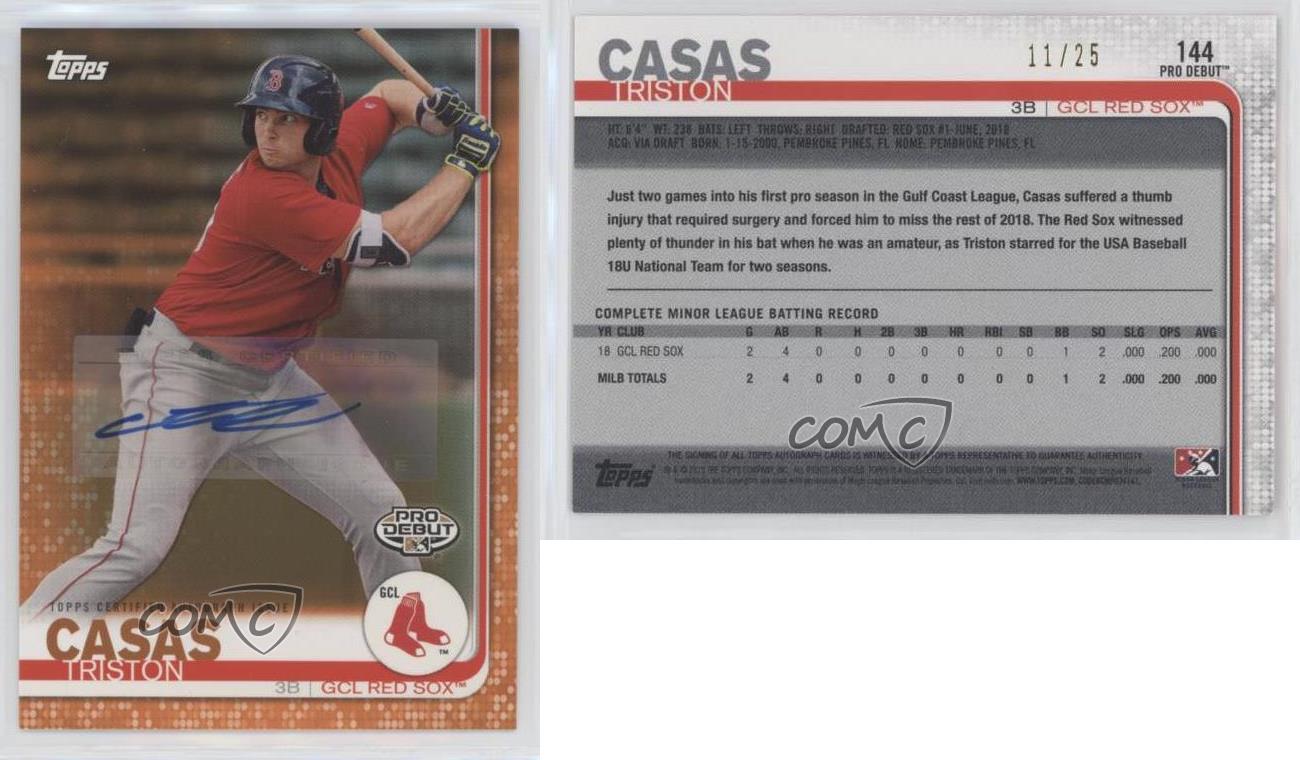 2019 Topps Pro Debut Orange Auto /25 Triston Casas remise #144 Auto