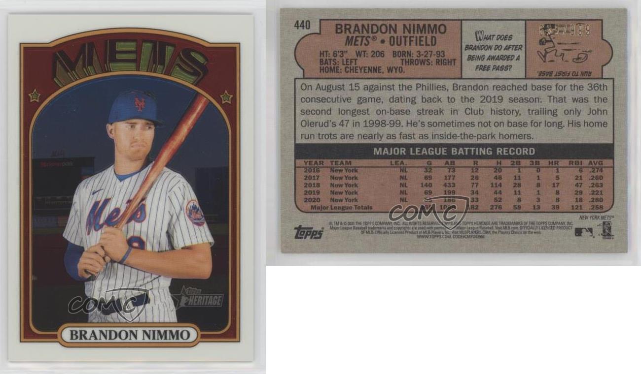 Mavin  2021 Topps Heritage Chrome Black Border #440 Brandon Nimmo