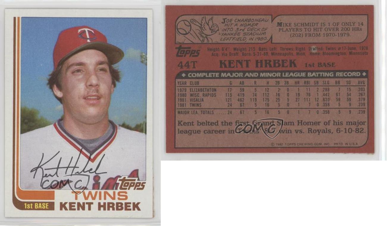 1982 Topps Traded #44T Kent Hrbek Minnesota Twins RC Rookie Baseball ...