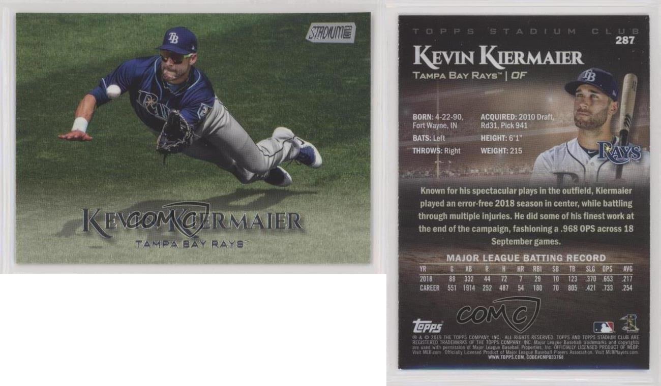 : 2019 Topps Stadium Club #287 Kevin Kiermaier Tampa Bay Rays  Baseball Card : Collectibles & Fine Art