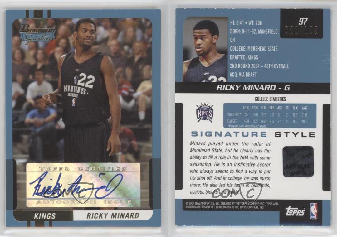 2004-05 Bowman Signature Numbered to 169 /169 Ricky Minard #97 Rookie Auto RC - Picture 3 of 3