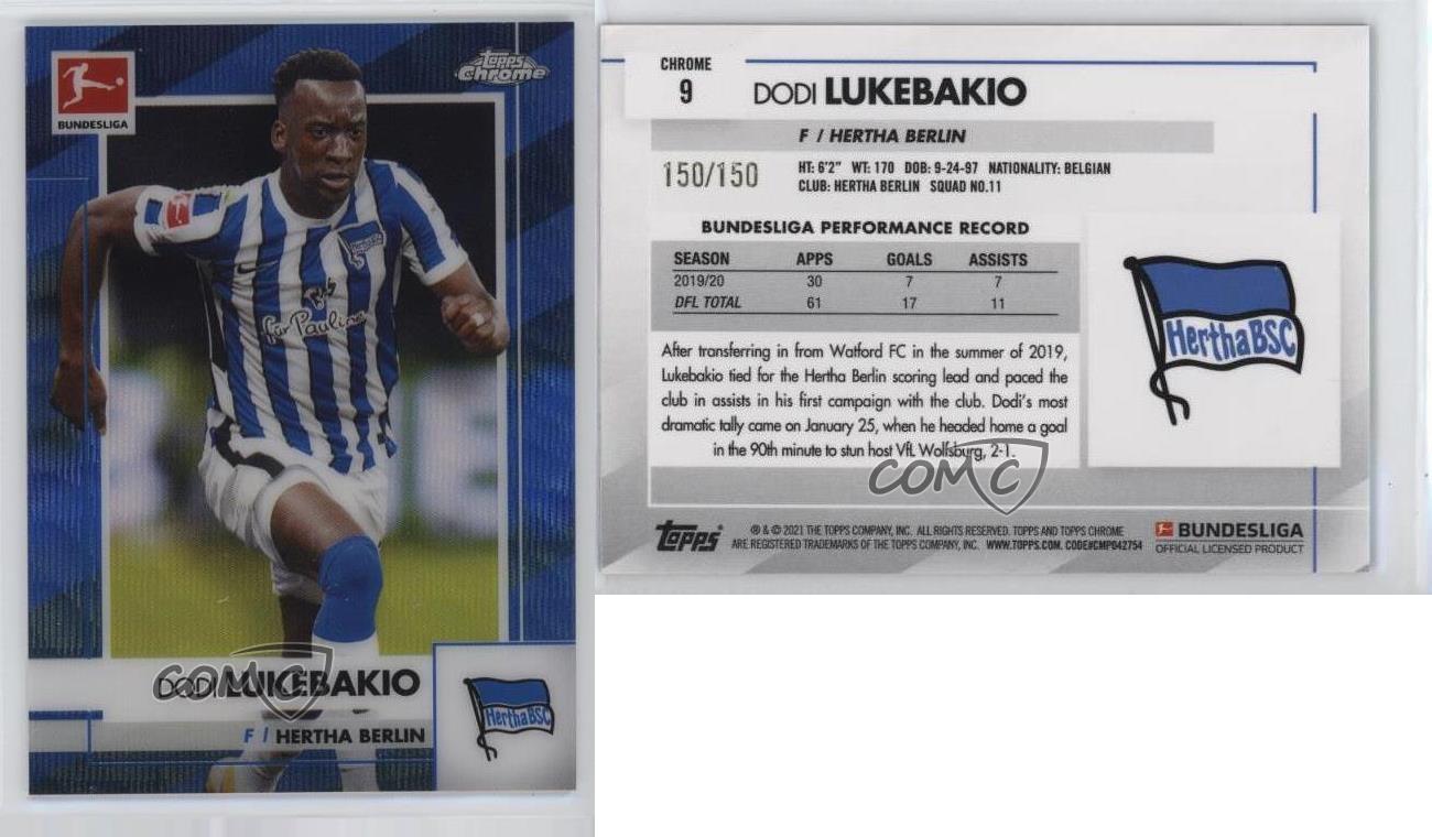 Réfracteur Topps Chrome Bundesliga Blue Wave offres 2020-21 /150 Dodi Lukebakio #9