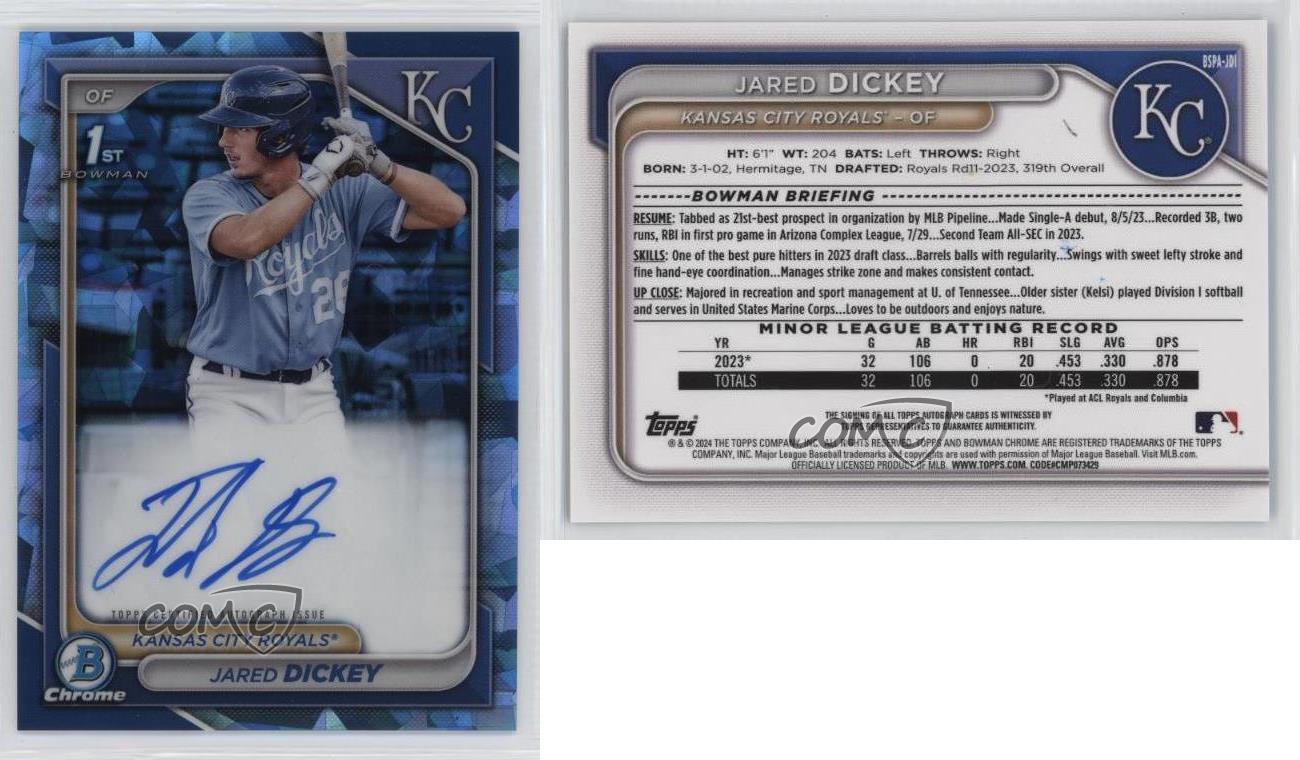 2024 Bowman Sapphire Edition Chrome Prospects Auto Jared Dickey #BSPA-JDI Auto