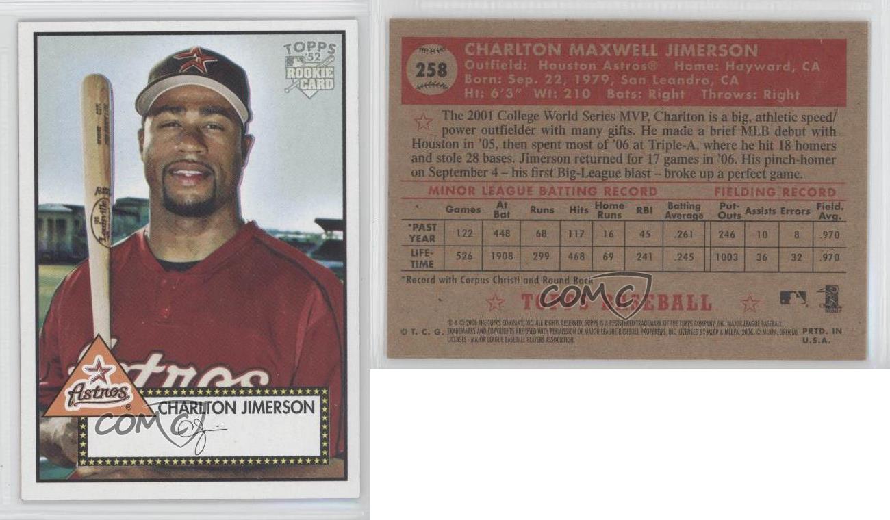 Charlton Jimerson autographed baseball card (Houston Astros, JZ) 2006 Topps  52 Rookie #258