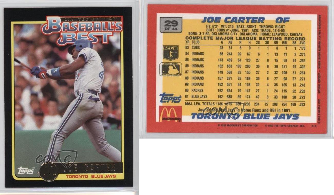 1992 Topps McDonald's Limited Edition Baseball's Best Joe Carter #29