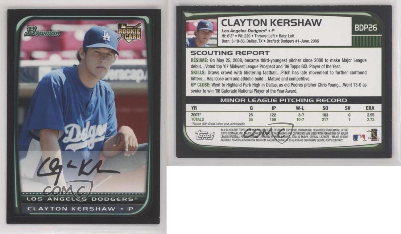 2008 Bowman Draft Picks Baseball #BDP26 Clayton Kershaw Rookie Card