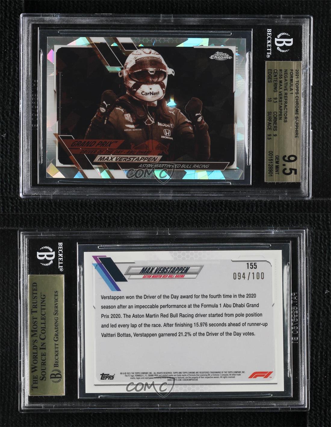 2021 Chrome Sapphire Edition Formula 1 Negative Max Verstappen BGS 9.5 GEM MINT - Picture 3 of 3