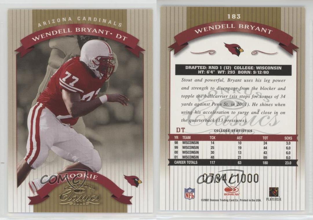 2002 Donruss Classics Rookie /1000 Wendell Bryant #183 Rookie RC - Picture 3 of 4
