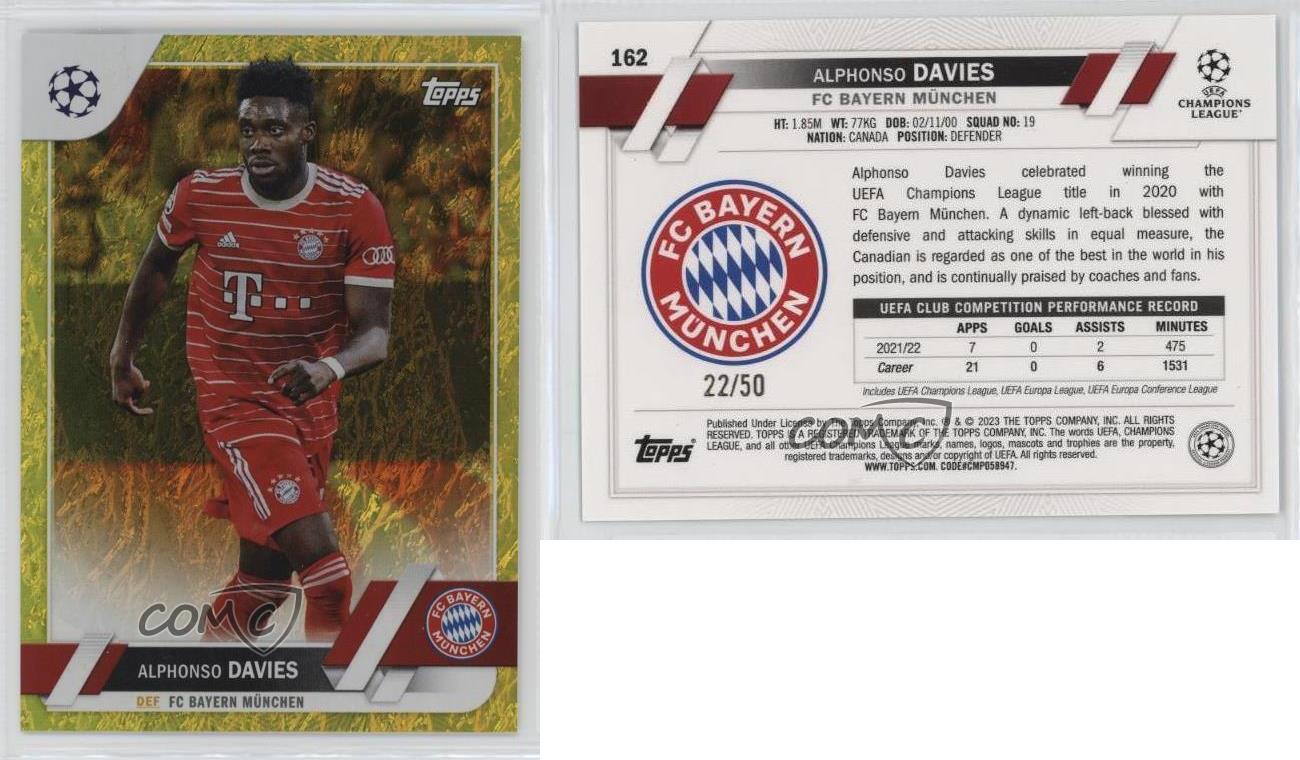 Topps Edición Jade 2022 Competiciones de Clubes UEFA Amarillo/50 Alphonso Davies #162 - Imagen 3 de 3