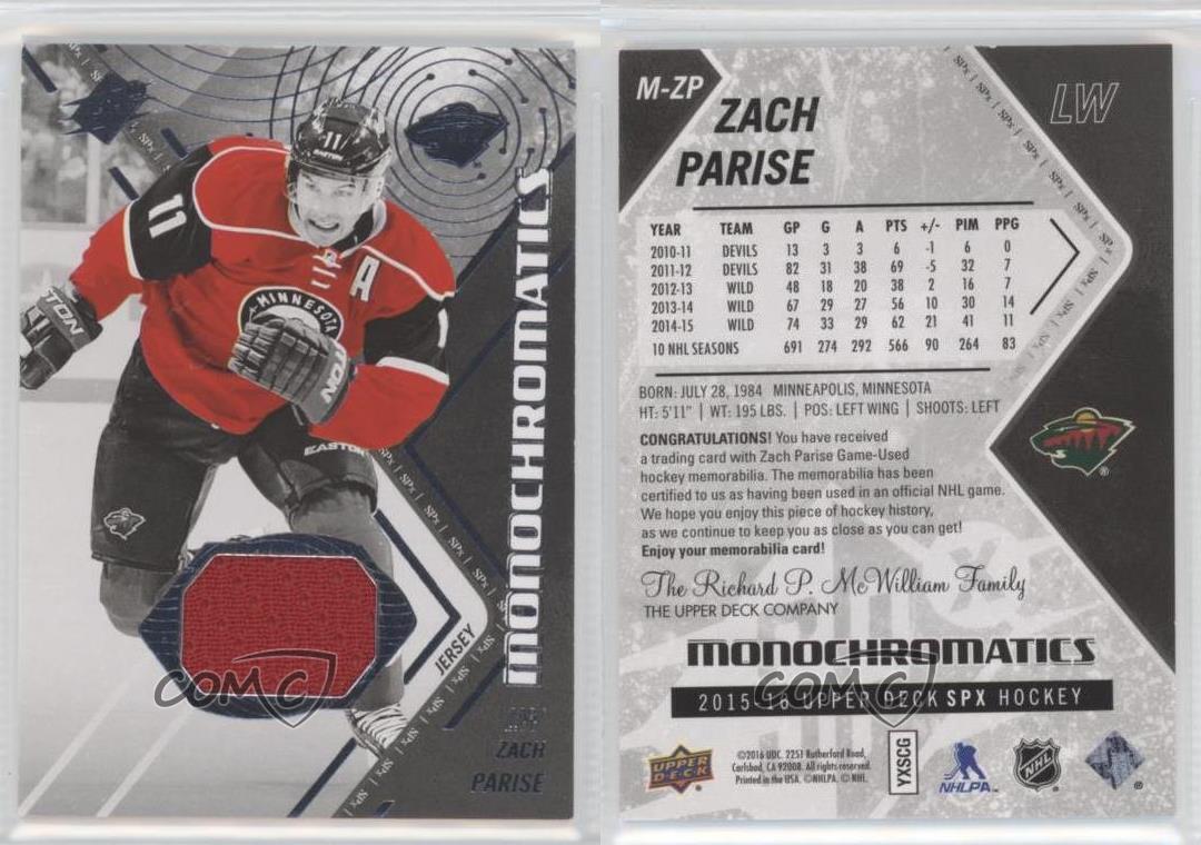 2015-16 SPx Monochromatics Jerseys Zach Parise #M-ZP