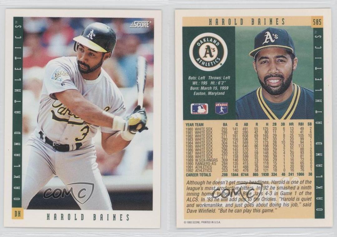 1993 Score 585 Harold Baines Oakland Athletics Baseball Card eBay