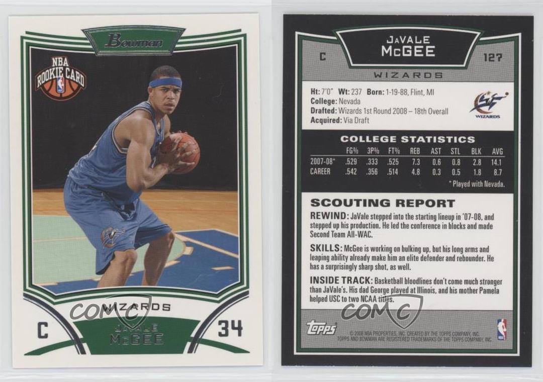 2008-09 Bowman Draft Picks & Stars Rookie JaVale McGee #127 Rookie RC - Imagen 4 de 4