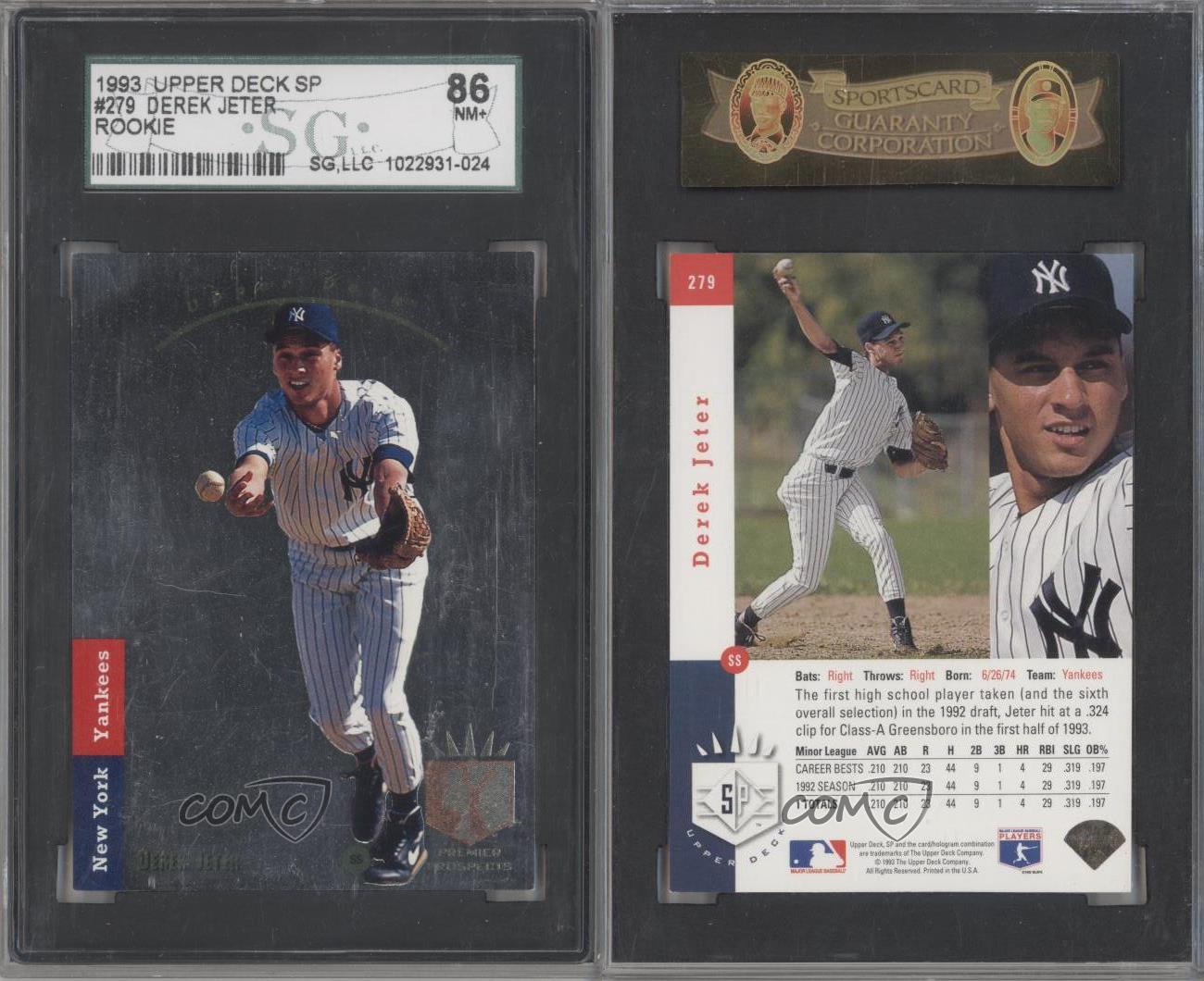 1993 Upper Deck SP 279 Derek Jeter SGC 86 New York Yankees RC Baseball