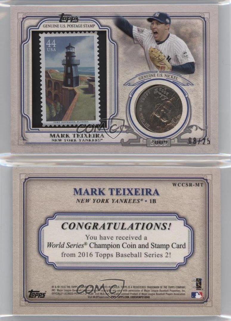 Moneda y sello campeón del mundo Topps 2016 serie 2 níquel/25 Mark Teixeira - Imagen 3 de 3