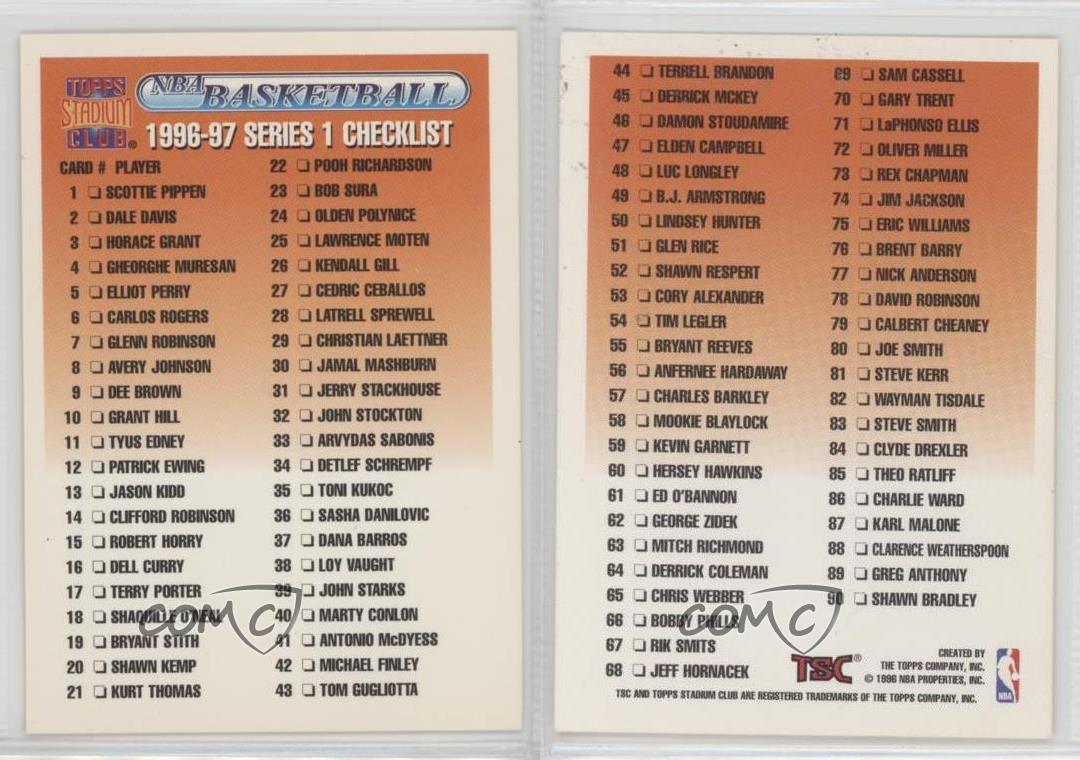 199697 Topps Stadium Club Checklist Series 1 eBay