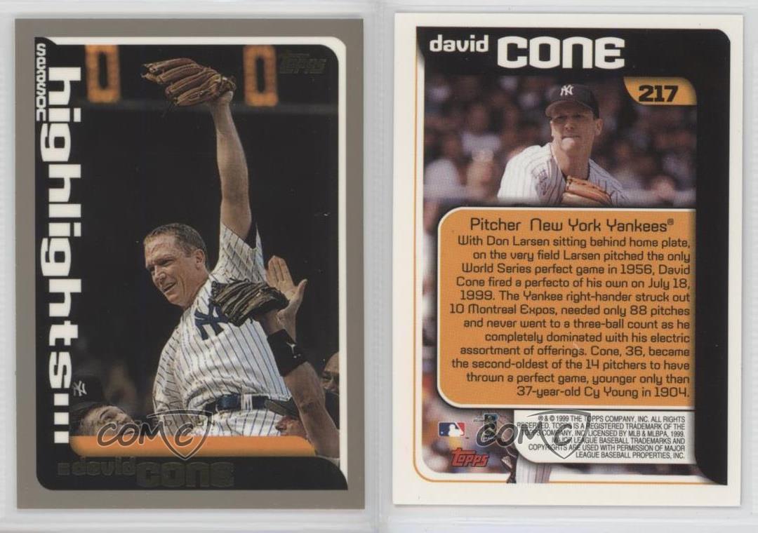 David Cone Perfect Game Turn Back Clock Topps Now Card #109 White Ash  Parallel