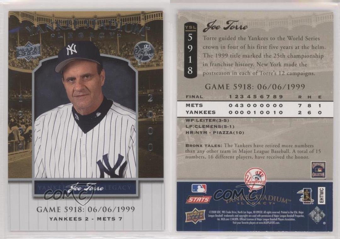 2008 Upper Deck Yankee Stadium Legacy Joe magasin Torre #YSL5918 HOF