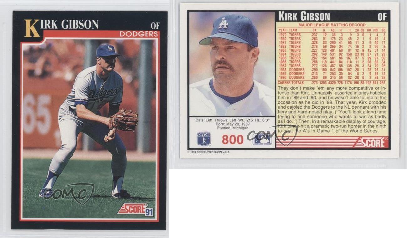 1991 Score 800 Kirk Gibson Los Angeles Dodgers Baseball Card eBay