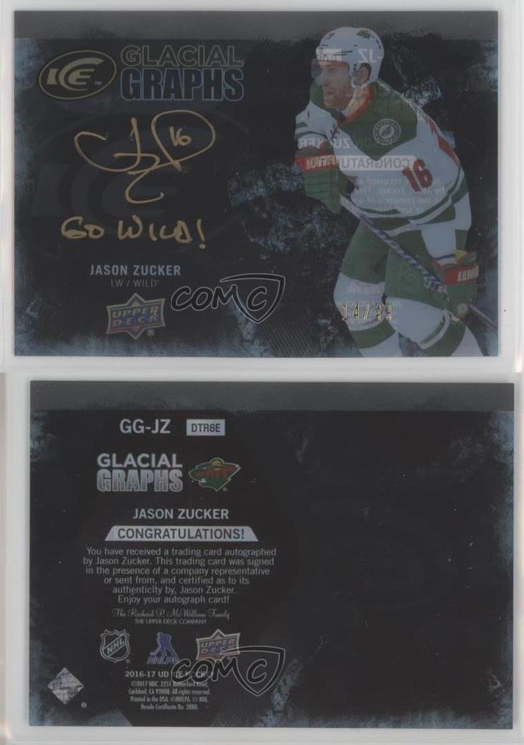 2016 Upper Deck Ice Glacial Graphs Black /49 Jason Zucker Go Wild! #GG-JZ Auto