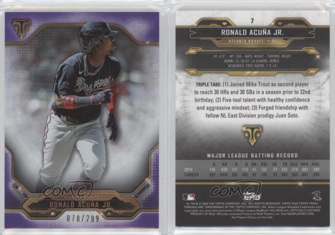 Ronald Acuna Jr. 2020 Topps Triple Threads Single Jumbo Relic Autographs  Amethyst #ASJRRA #50/75