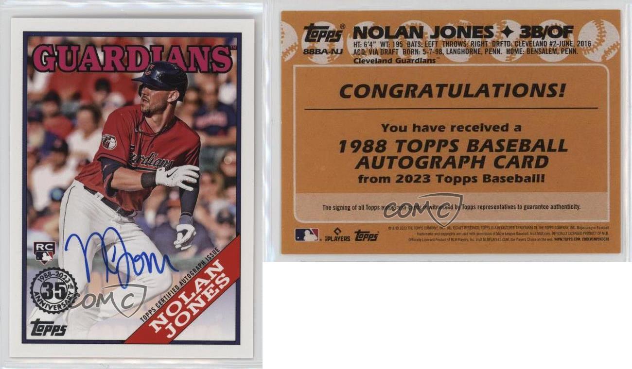 2023 Topps Update 1988 Topps Baseball Auto Nolan Jones #88BA-NJ Rookie Auto RC - Picture 3 of 5