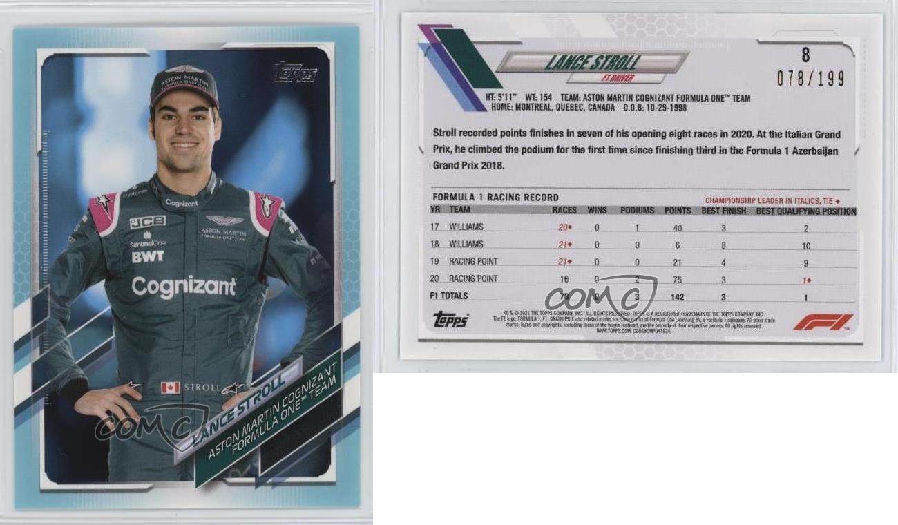 2021 Topps Formula 1 F1 Drivers Aqua /199 Lance Stroll #8