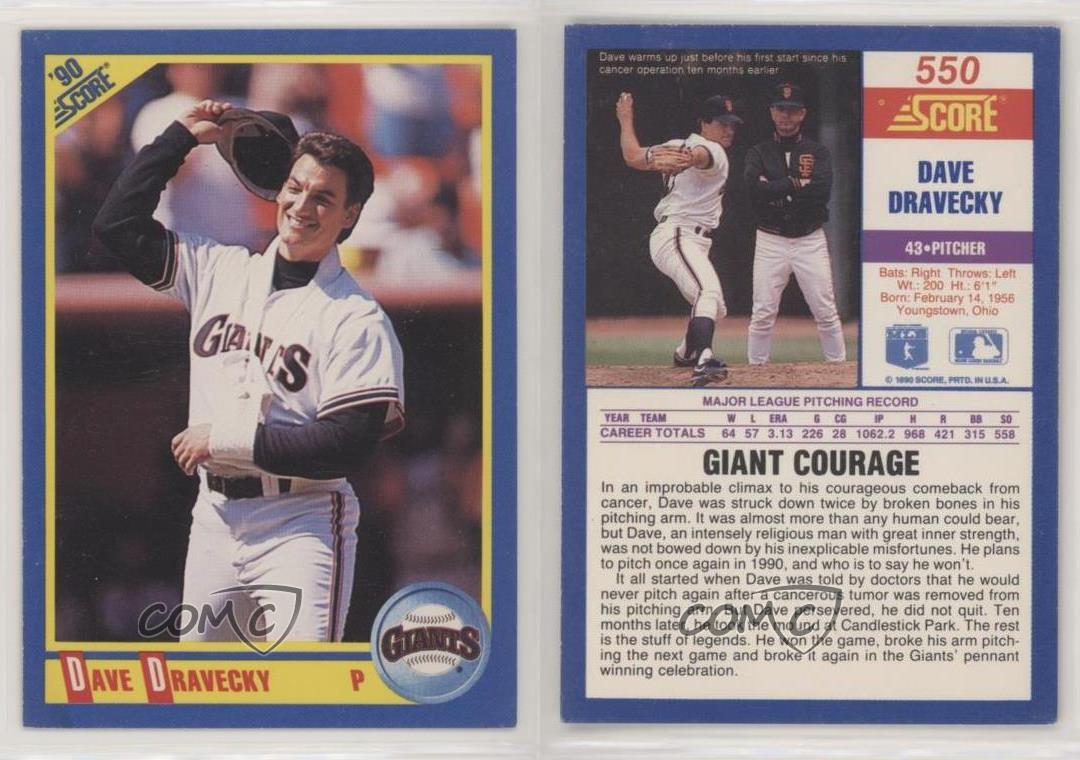 1990 Score Baseball Card #550 Dave Dravecky