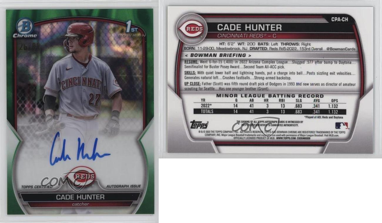 2023 Bowman Chrome Prospect Green Lava Refractor /99 Cade Hunter #CPA-CH Auto