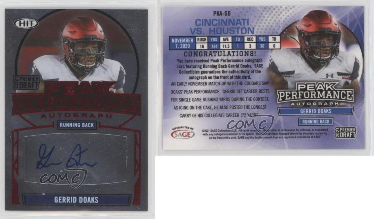 Sage Premier Draft Peak Performance 2021 Red Gerrid Doaks #PKA-GD Rookie Auto RC - Imagen 4 de 4
