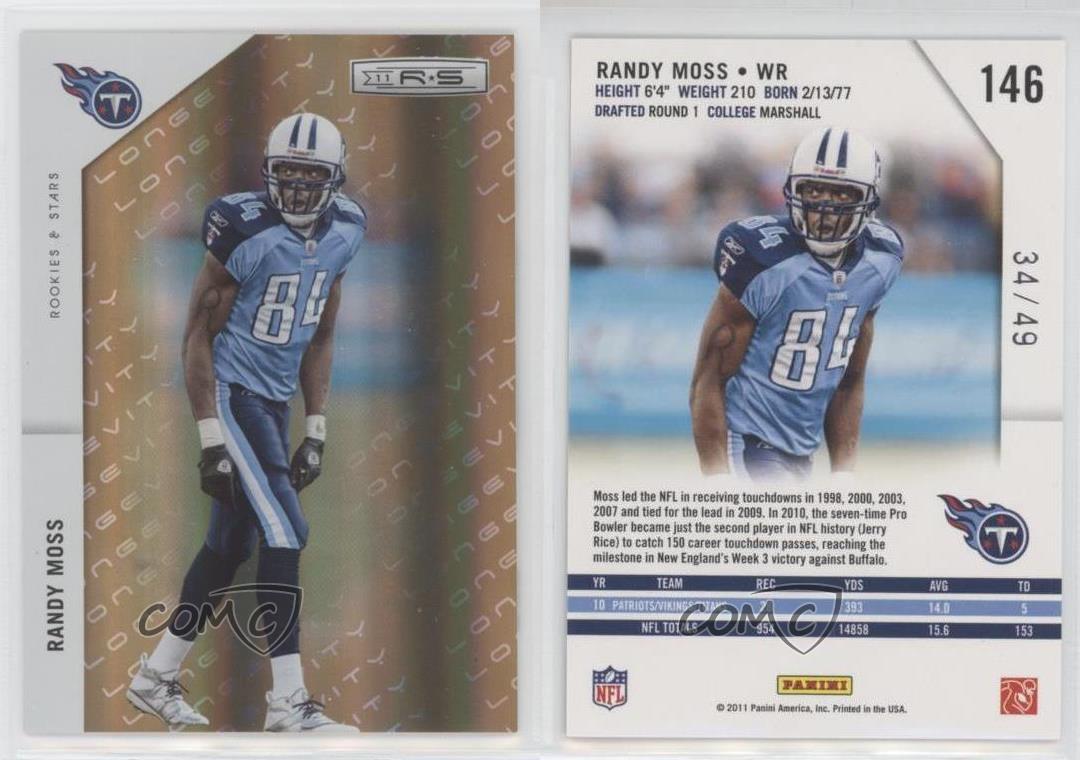 2011 Panini Rookies & Stars Longevity Parallel Gold /49 Randy Moss #146 HOF - Foto 3 di 3