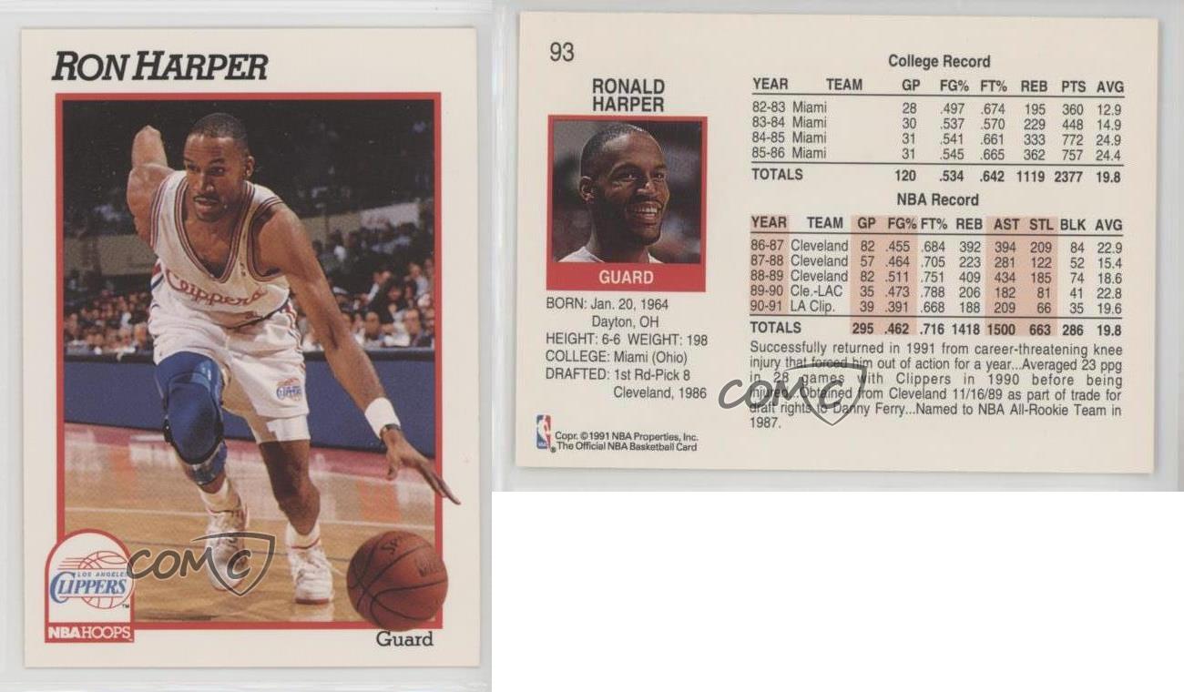 1991-92 NBA Hoops Ron Harper Card #93 Los Angeles Clippers