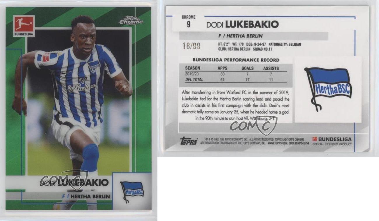 2020-21 populaire Topps Chrome Bundesliga Vert Réfracteur /99 Dodi Lukebakio #9