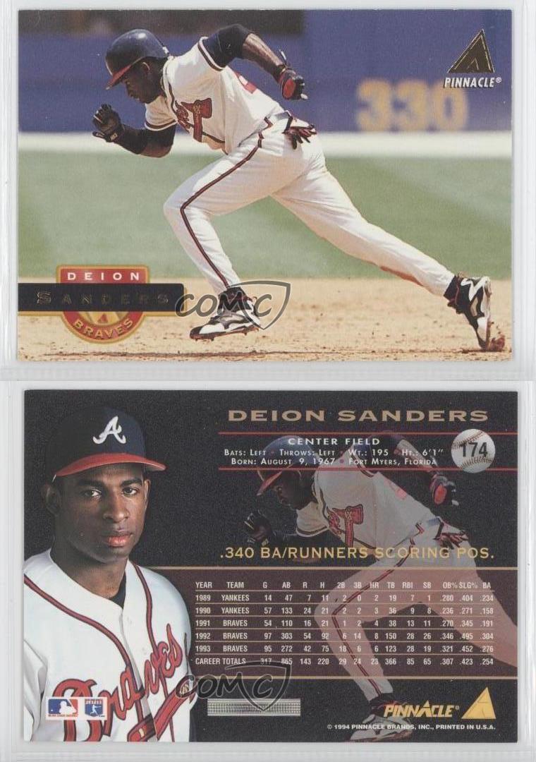 1994 Pinnacle 174 Deion Sanders Atlanta Braves Baseball Card eBay