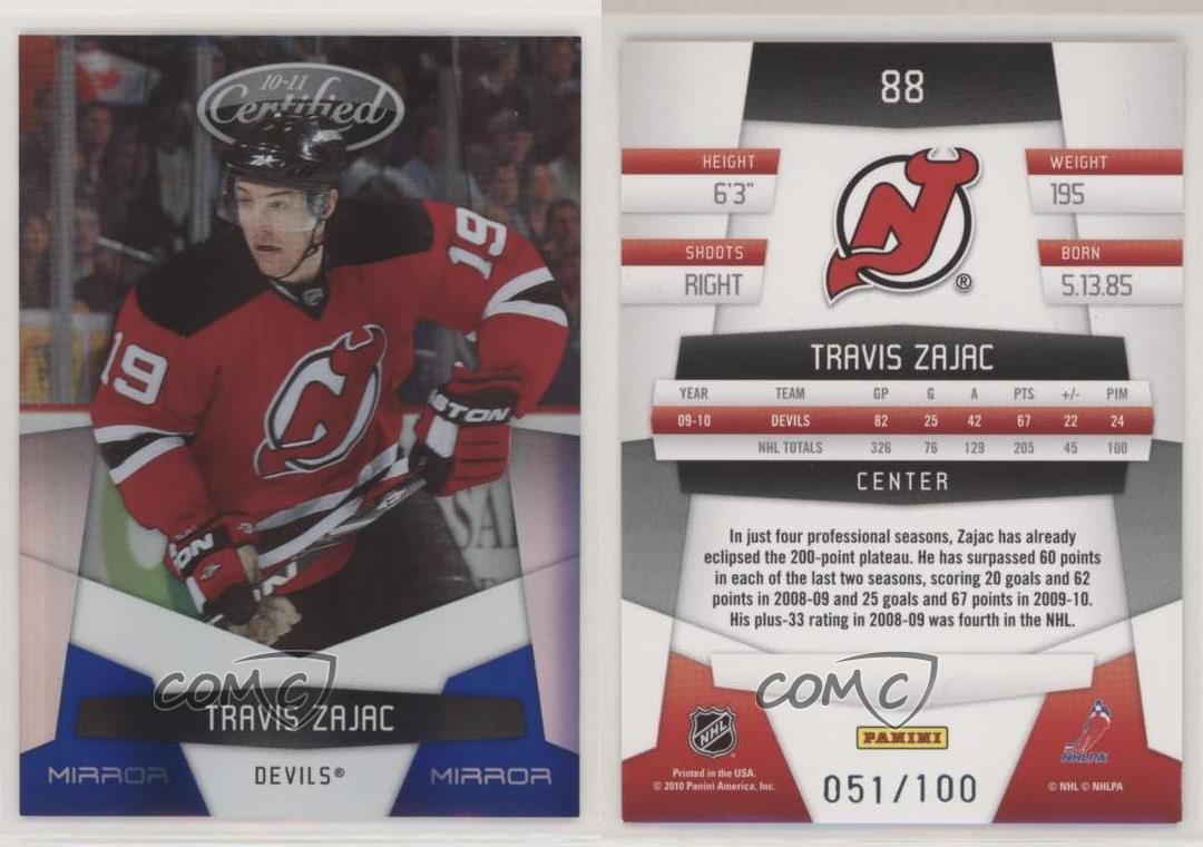 Specchio retrovisore certificato blu 2010-11 /100 Travis Zajac #88 - Foto 4 di 4