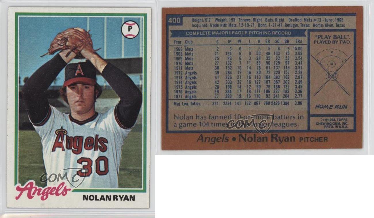 1978 Topps 400 Nolan Ryan Los Angeles Angels Baseball Card eBay