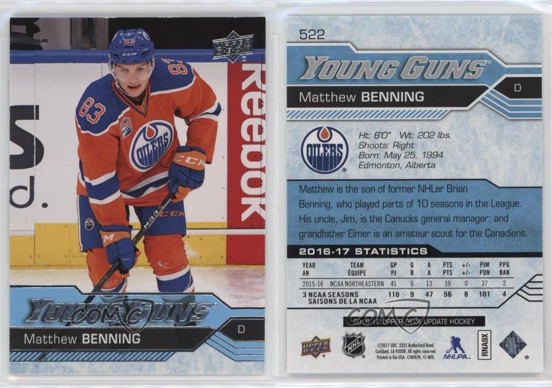 2016-17 SP Authentic Upper Deck Update Young Guns Matthew Benning #522 Rookie RC